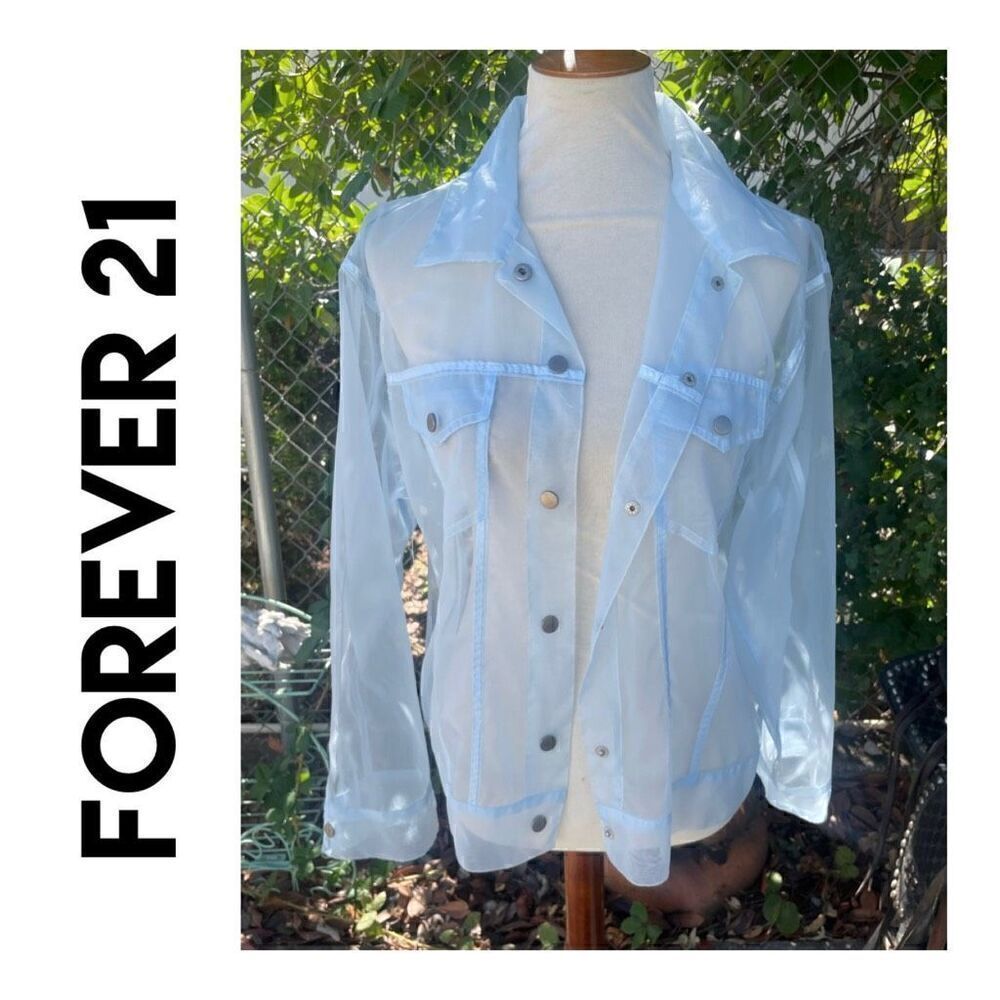 Forever 21 Sheer “Levi” Jacket Style Lightweight Light Blue Shacket Size Small